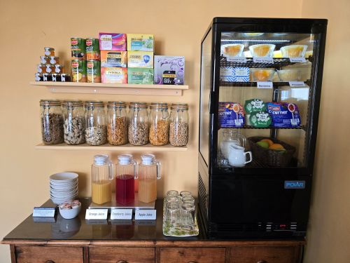 breakfast counter, chiller and shelves